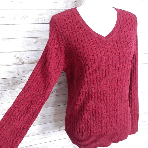 Karen Scott VNeck Cable Knit Sweater Marled Red Black A - Picture 2 of 6